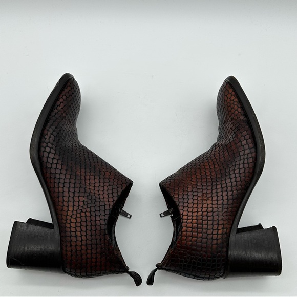 VS Dark Brown Leather Snakeskin Print Square Toe Block Heel Booties - Picture 6 of 10